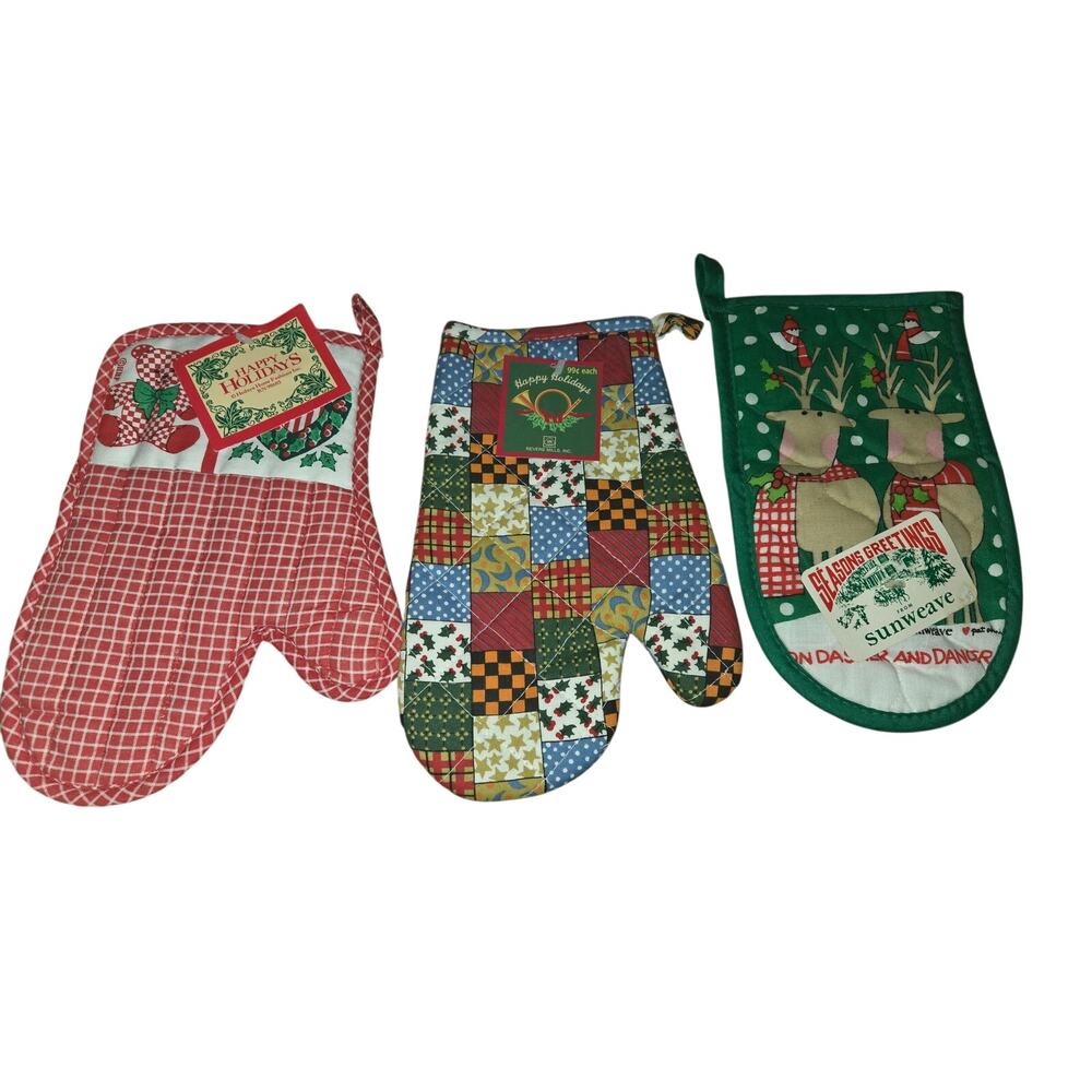 Vintage Christmas Ovens Mitts Pot Holders Lot of 3